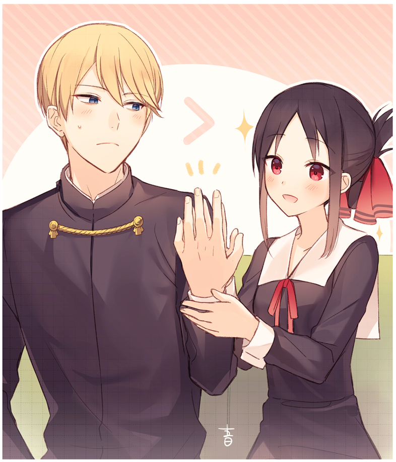 shinomiya kaguya and shirogane miyuki (kaguya-sama wa kokurasetai ~tensai-tachi no renai zunousen~) drawn by juugonichi_(wheeliex2)