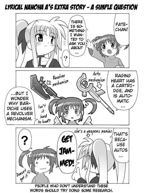 fate testarossa, takamachi nanoha, raising heart, bardiche, and togusa (lyrical nanoha and 2 more)