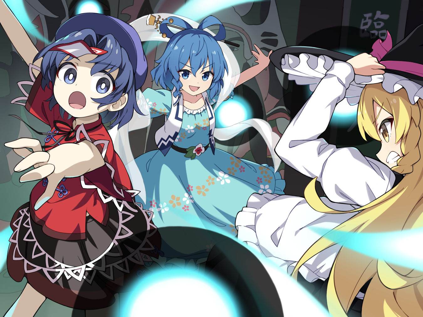 kirisame marisa, kaku seiga, and miyako yoshika (touhou and