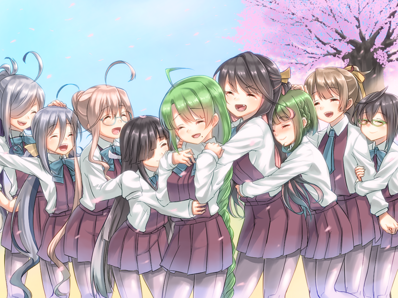 naganami, kiyoshimo, makigumo, yuugumo, asashimo, and 4 more (kantai collection) drawn by higeno_shinshi