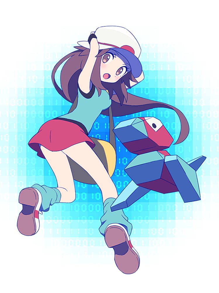 leaf and porygon (pokemon and 1 more) drawn by agata_(agatha)