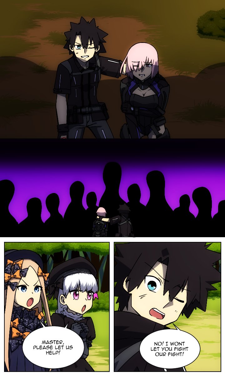 mash kyrielight, fujimaru ritsuka, abigail williams, and nursery rhyme (fate and 1 more) drawn by lazyartlazy12