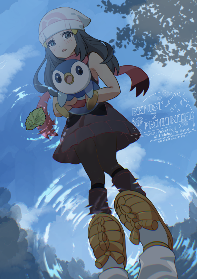 dawn, akari, and piplup (pokemon and 2 more) drawn by mizuiro123