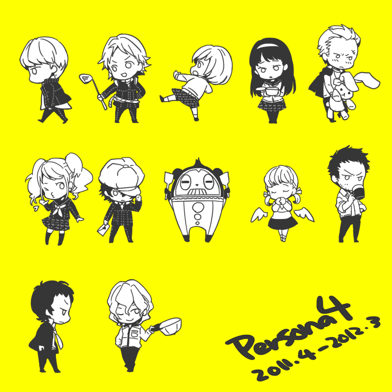 narukami yu, shirogane naoto, satonaka chie, kujikawa rise, amagi yukiko, and 7 more (persona and 1 more) drawn by satoo_(pixiv)