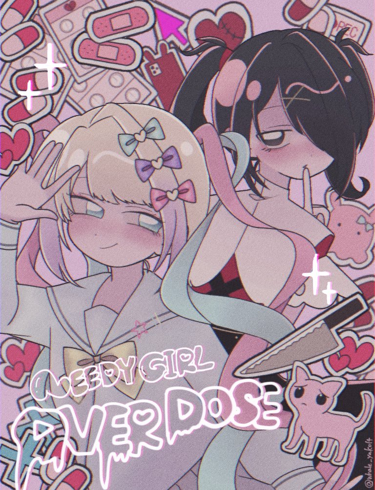 chouzetsusaikawa tenshi-chan, ame-chan, and pien cat (needy girl overdose) drawn by kujira_kousei