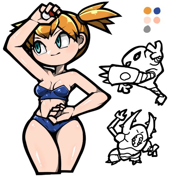 misty, pinsir, and hitmonlee (pokemon and 1 more) drawn by name_omoitukan2