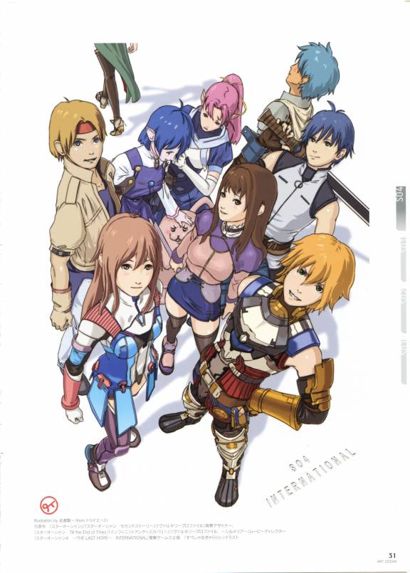 rena lanford, sophia esteed, claude c. kenny, saionji reimi, fayt leingod, and 2 more (star ocean and 5 more) drawn by enami_katsumi