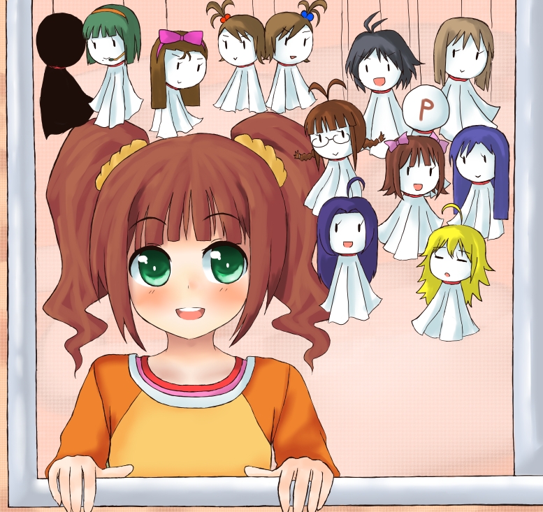 producer, hoshii miki, kisaragi chihaya, amami haruka, kikuchi makoto, and 8 more (idolmaster and 1 more) drawn by kagami_yuu