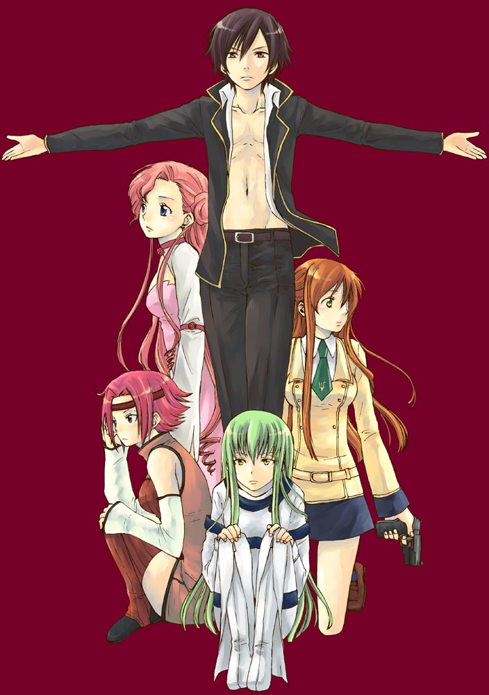 c.c., lelouch vi britannia, kouzuki kallen, euphemia li britannia, and shirley fenette (code geass and 1 more)