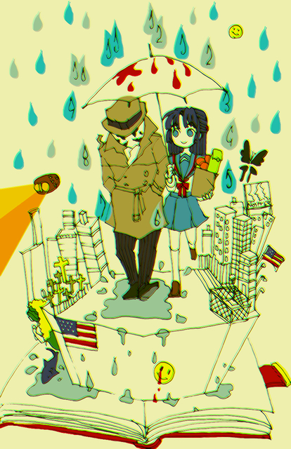 asakura ryoko and rorschach (suzumiya haruhi no yuuutsu and 2 more) drawn by hase_fuuko