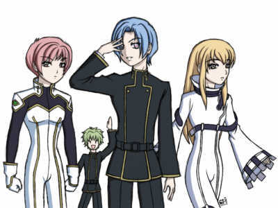 c.c., lelouch vi britannia, kururugi suzaku, kouno tooru, yutaka mikoto, and 1 more (code geass and 1 more)