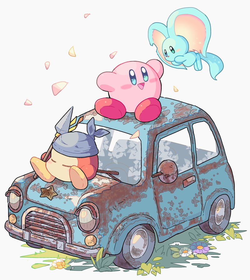 kirby, bandana waddle dee, and elfilin (kirby and 1 more) drawn by hoshikuzu_pan