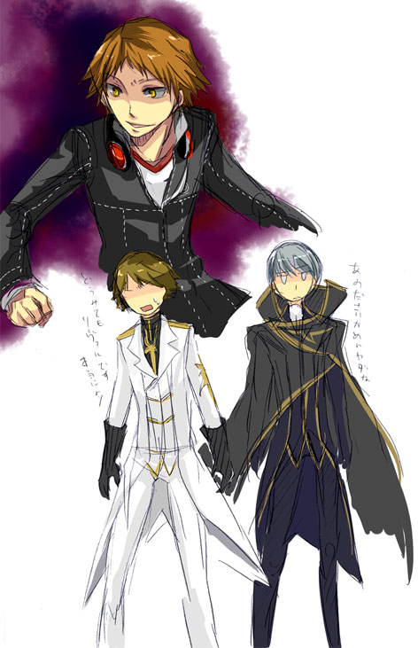 narukami yu, lelouch vi britannia, hanamura yousuke, kururugi suzaku, zero, and 2 more (persona and 2 more)