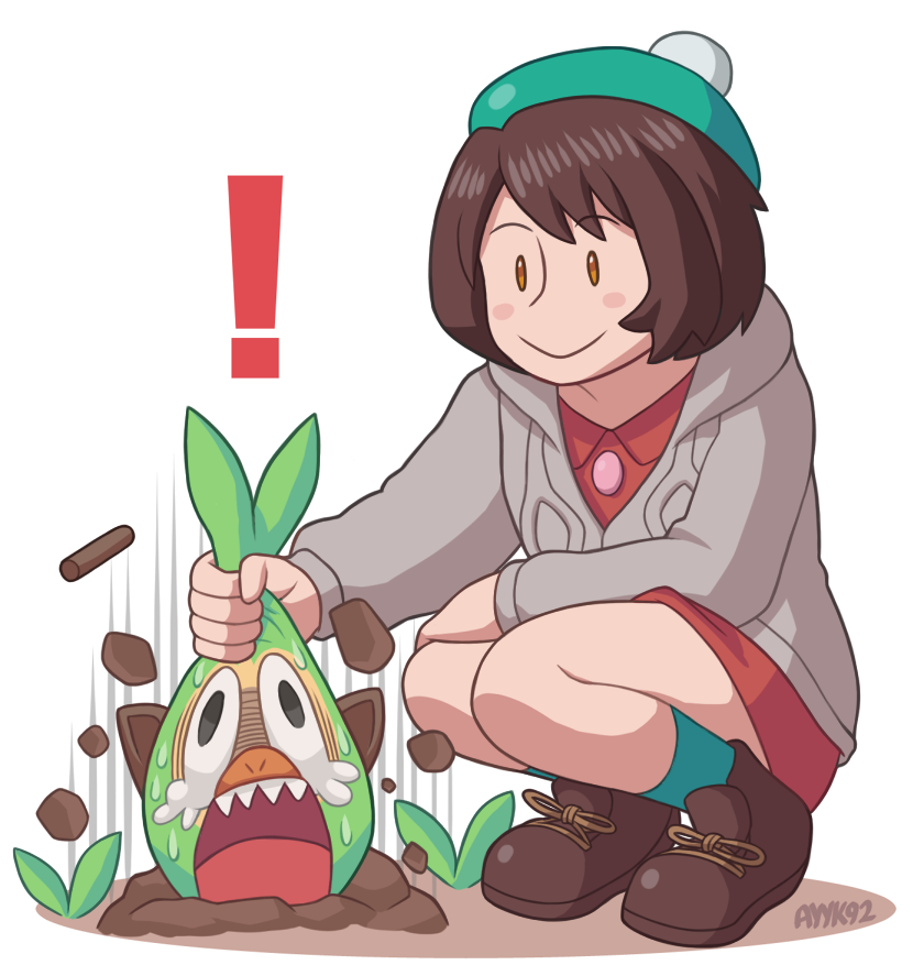 gloria and grookey (pokemon and 1 more) drawn by ayyk92