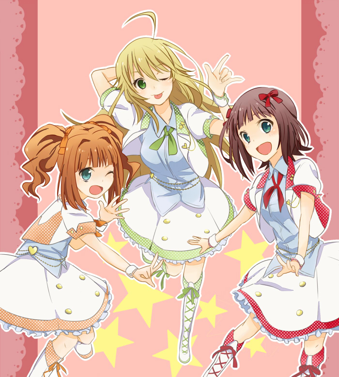 hoshii miki, amami haruka, and takatsuki yayoi (idolmaster) drawn by haru_tomato