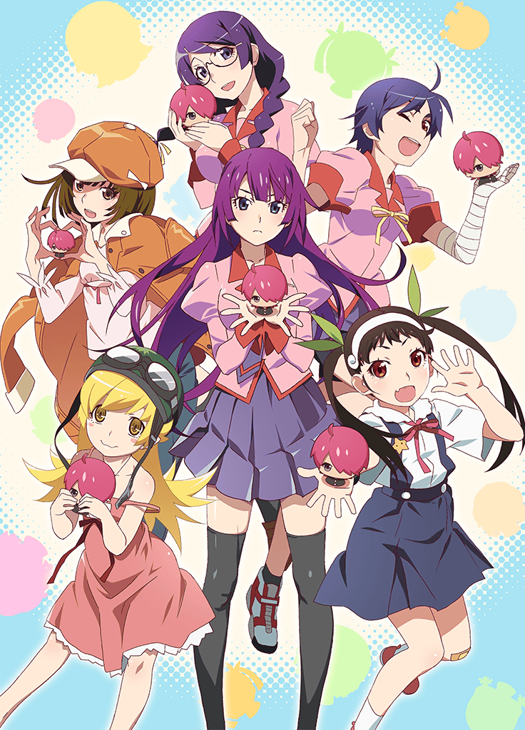 oshino shinobu, senjougahara hitagi, hanekawa tsubasa, sengoku nadeko, hachikuji mayoi, and 3 more (monogatari and 1 more) drawn by watanabe_akio