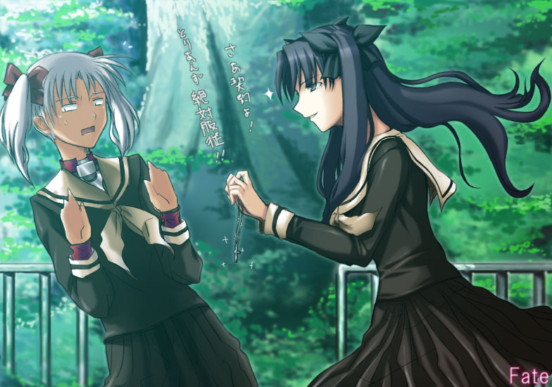 tohsaka rin, archer, and ueda kana (fate and 2 more) drawn by puyo_(puyotopia)