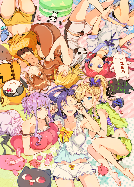 makoto nanaya, noel vermillion, mai natsume, tsubaki yayoi, gii, and 5 more (blazblue and 1 more) drawn by sumeshi_(ambivalince)