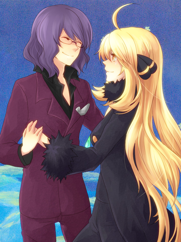 cynthia and lucian (pokemon and 1 more) drawn by hinase_kei