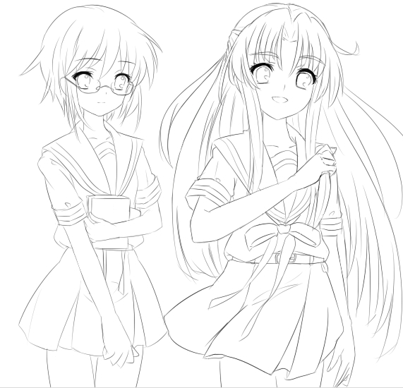 nagato yuki and asakura ryoko (suzumiya haruhi no yuuutsu and 1 more) drawn by miki_mizuki