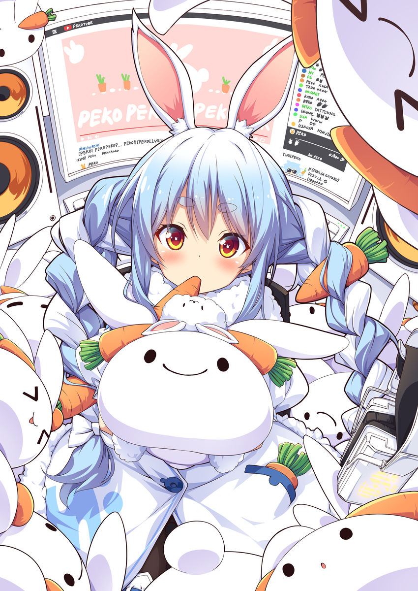 usada pekora, don-chan, and pekomon (hololive and 1 more) drawn by ugume