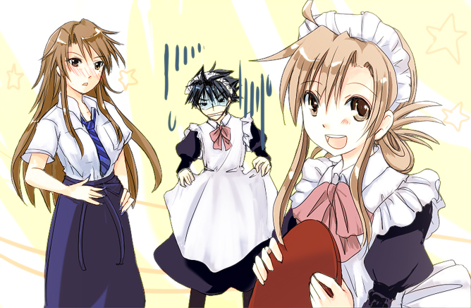 mizuno kaede, sumiyoshi kanako, and kousaka junpei (nyan koi!) drawn by akai_tori
