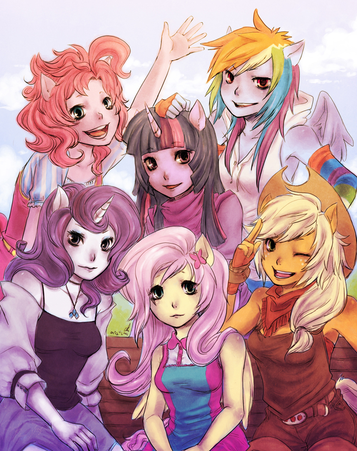 twilight sparkle, fluttershy, rainbow dash, pinkie pie, and rarity (my little pony and 1 more) drawn by reituki