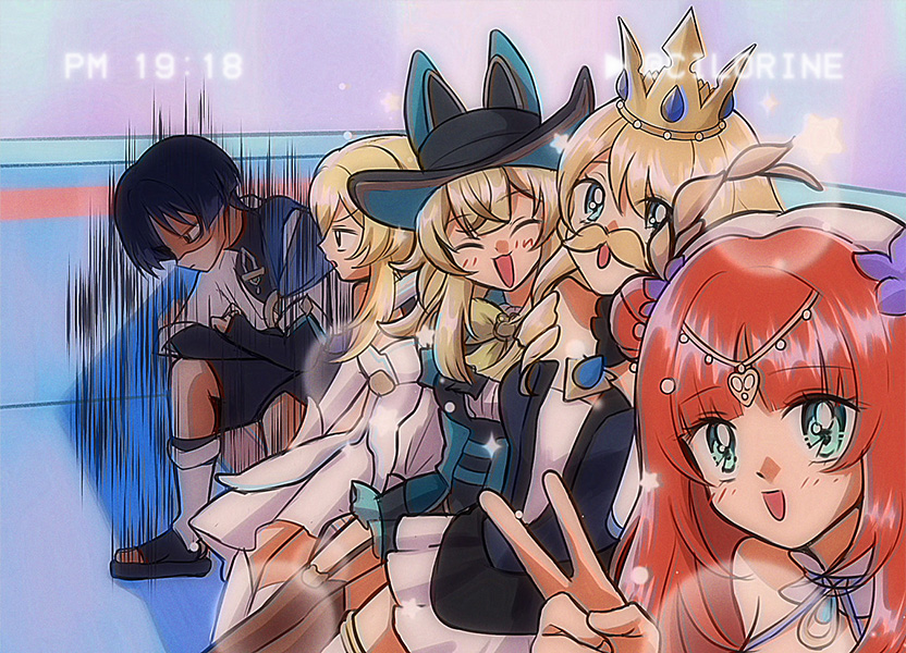 lumine, scaramouche, wanderer, navia, kirara, and 1 more (genshin impact) drawn by cilorine
