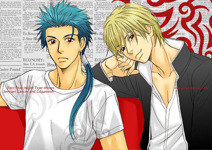 gilgamesh and cu chulainn (fate and 1 more) drawn by utsugi_sakuko