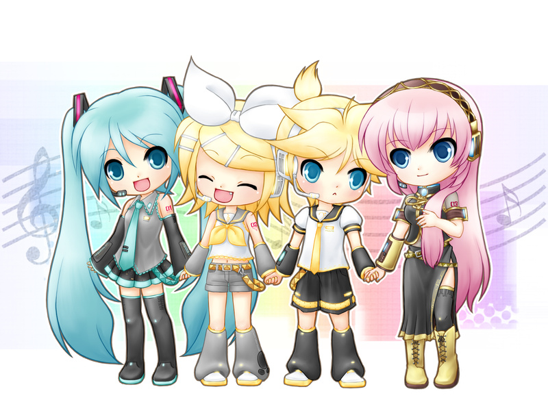hatsune miku, kagamine rin, kagamine len, and megurine luka (vocaloid) drawn by kayano_celica