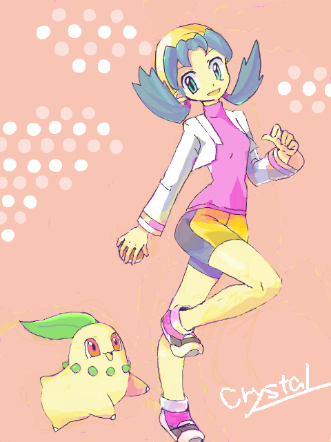 kris and chikorita (pokemon and 1 more) drawn by nappa_(tegaki)
