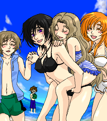 lelouch vi britannia, nunnally vi britannia, shirley fenette, rolo lamperouge, and luluko (code geass) drawn by reno-kichi