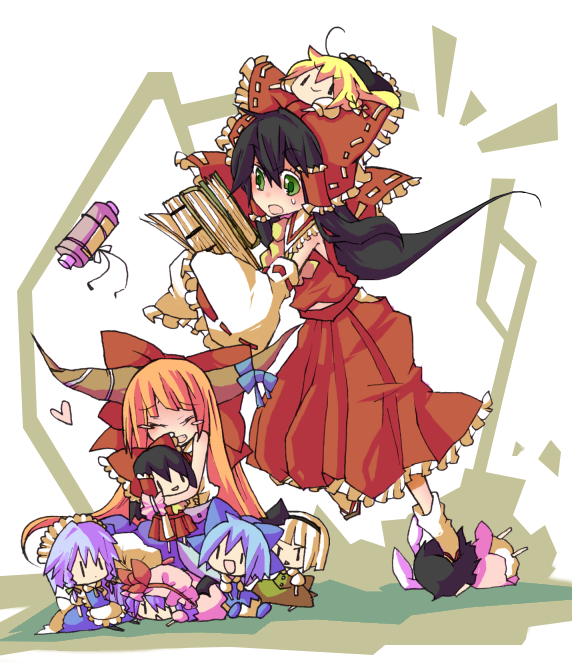 hakurei reimu, kirisame marisa, remilia scarlet, izayoi sakuya, konpaku youmu, and 3 more (touhou) drawn by pecoe