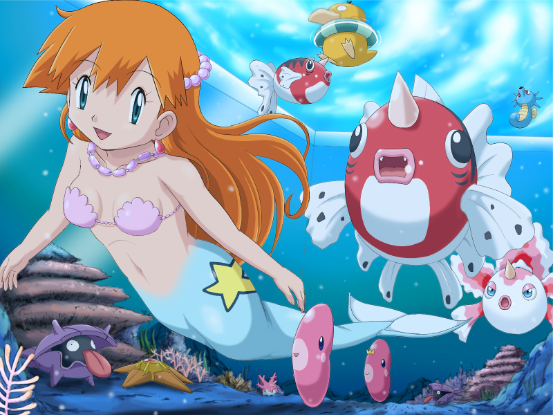 misty, psyduck, luvdisc, staryu, corsola, and 5 more (pokemon) drawn by pokemoa