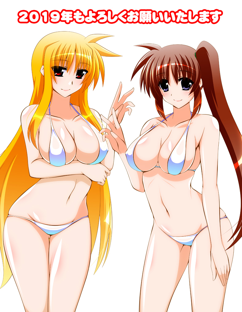 fate testarossa and takamachi nanoha (lyrical nanoha and 1 more) drawn by engo_(aquawatery)
