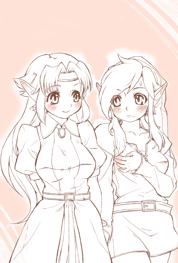 link and princess zelda (the legend of zelda) drawn by yajiro_masaru