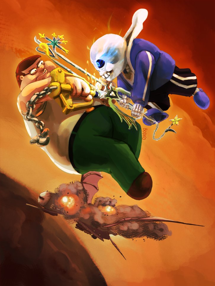 sans and peter griffin (kirby and 4 more) drawn by bodko_(comradebodko)