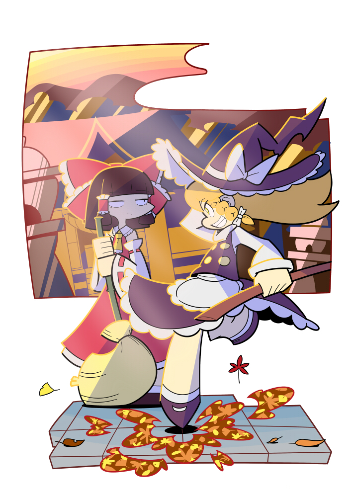 hakurei reimu and kirisame marisa (touhou) drawn by kuchibashi_(9180)