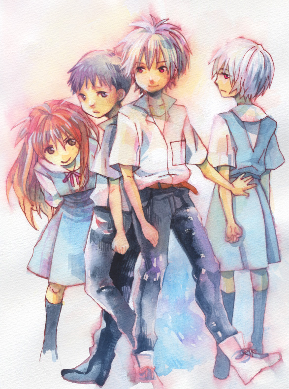 souryuu asuka langley, ayanami rei, ikari shinji, and nagisa kaworu (neon genesis evangelion and 1 more) drawn by aoi527