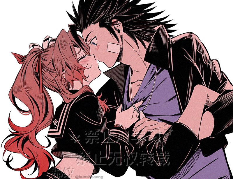 aerith gainsborough and zack fair (final fantasy and 2 more) drawn by huosheanng