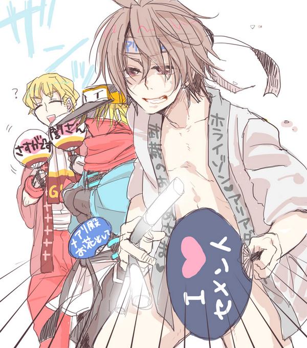 tenzou crossunite, aoi toori, and tachibana muneshige (kyoukaisenjou no horizon) drawn by hjm