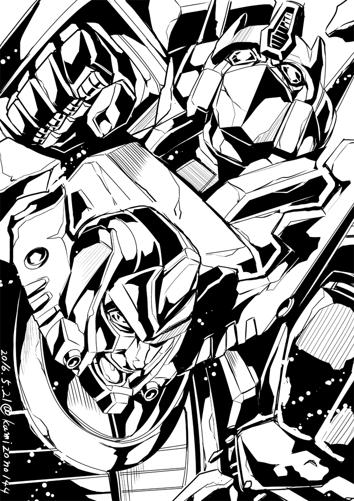 optimus prime and megatron (transformers and 2 more) drawn by kamizono_(spookyhouse)