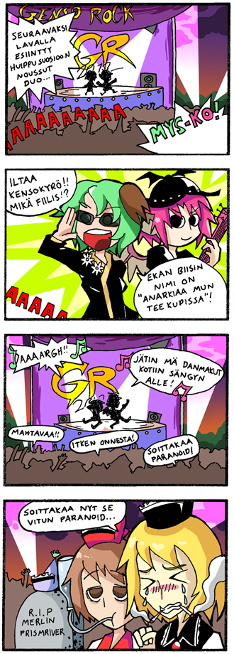 mystia lorelei, kasodani kyouko, lunasa prismriver, merlin prismriver, and lyrica prismriver (touhou) drawn by setz