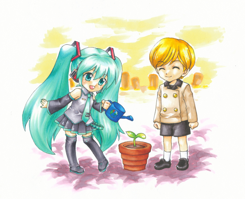 hatsune miku (vocaloid and 1 more) drawn by ogawa_nori