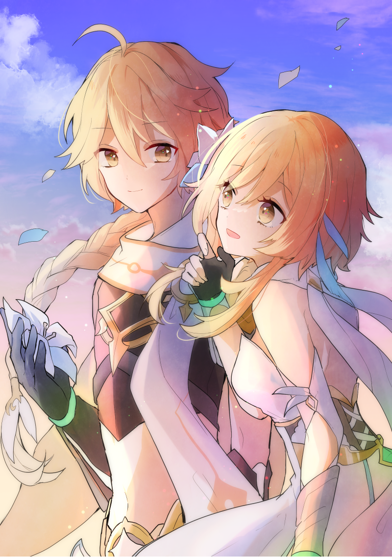 lumine and aether (genshin impact) drawn by yae_(yae_ringo)