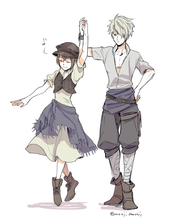 therion and tressa colzione (octopath traveler and 1 more) drawn by monji_samonji