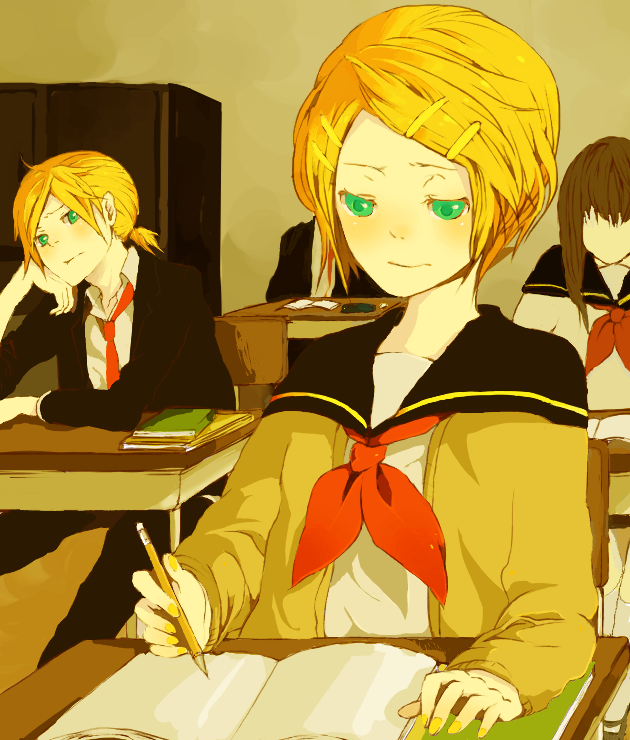 kagamine rin and kagamine len (vocaloid) drawn by hanoya