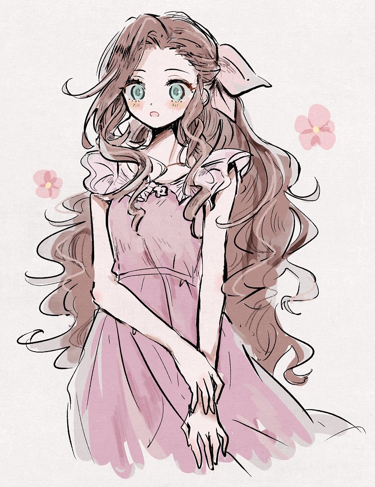 aerith gainsborough (final fantasy and 2 more) drawn by nocoyaki