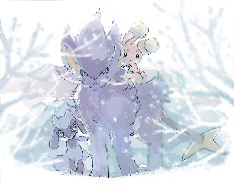 riolu, buneary, and luxray (pokemon) drawn by yurano_(upao)