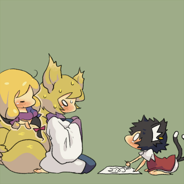 yakumo yukari, yakumo ran, and chen (touhou) drawn by kawanabe